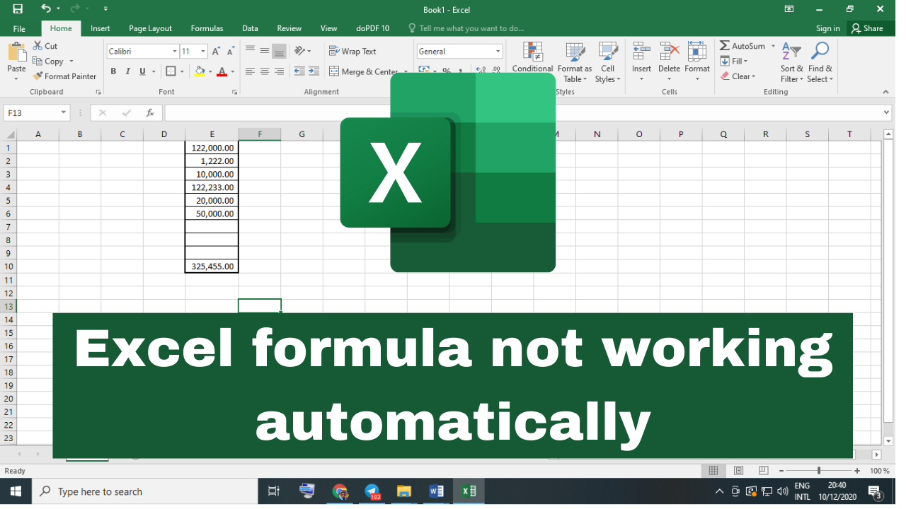 How to fix the Excel Formula not updating Automatically?