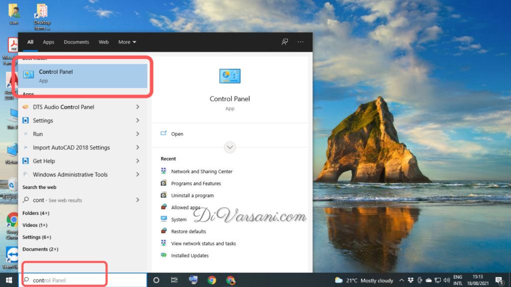 Click on the Start Menu and Control Panel in the Search box next to Start Menu. Click on the Start Menu and Control Panel in the Search box next to Start Menu.