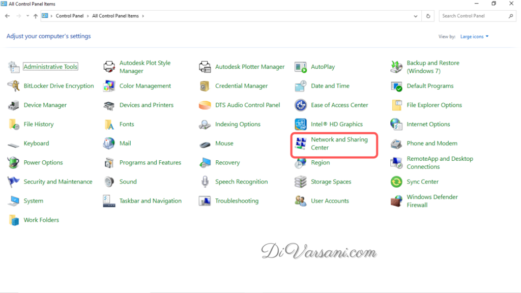 Click on Network and Sharing Center in Control Panel. Click on Network and Sharing Center in Control Panel.