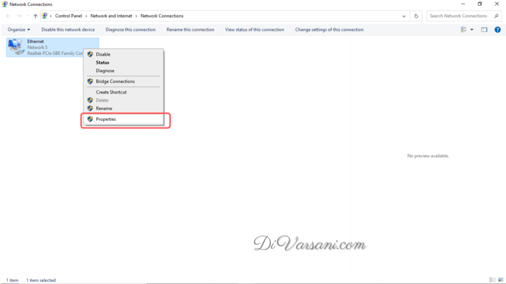 Right click on active internet adapter and go to its properties Right click on active internet adapter and go to its properties