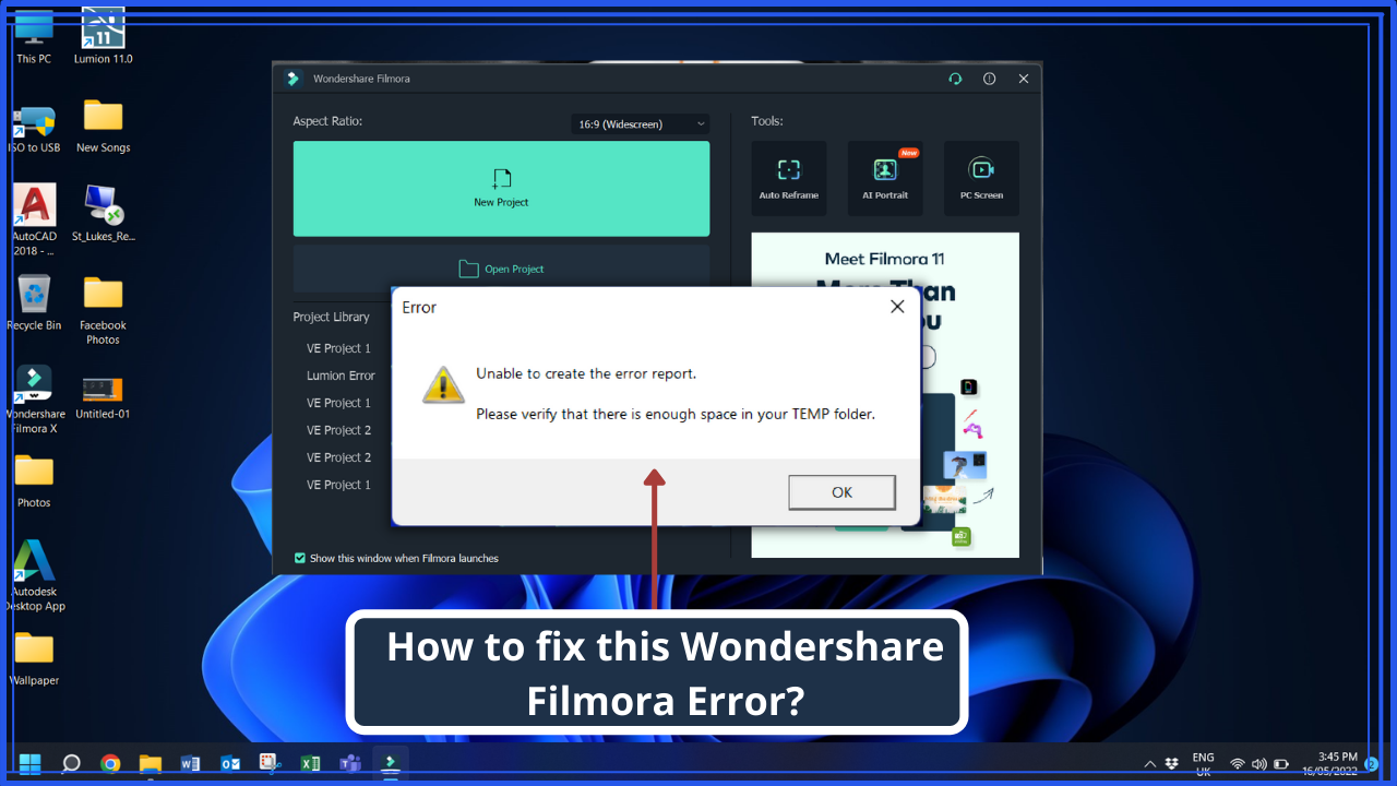 How to fix Filmora Error: Unable to create the error report