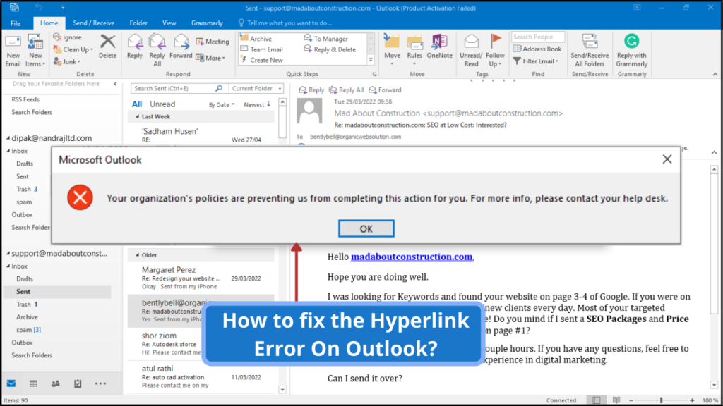 How to fix the Hyperlink Error On Outlook?
