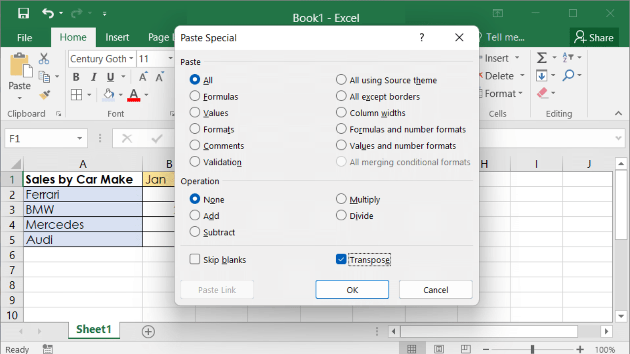 How to switch or exchange rows and columns